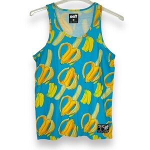 Neff Tank Top Mens Banana Print Funny Blue Yellow Surf Beach Casual Size M